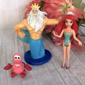 DISNEY Little Mermaid lot of 3 Ariel King Triton & Sebastian plastic action toys